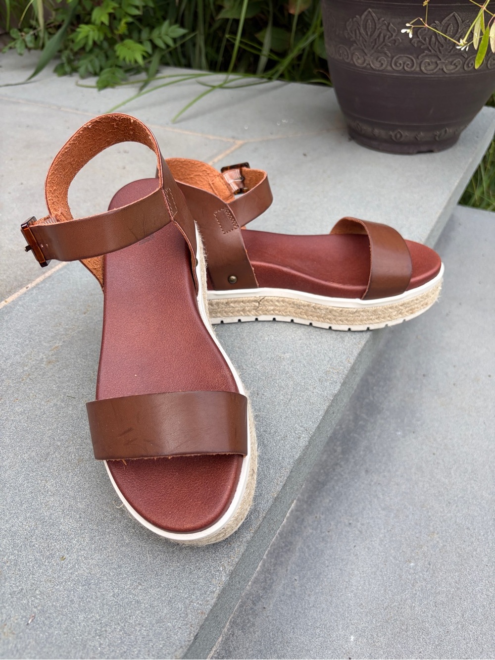 MIA Brown Leather-Style Ankle-Strap Platform Sandals